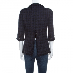 Pre Owned Chanel Navy Blue Tweed Contrast Boucle Trim Classic Blazer M