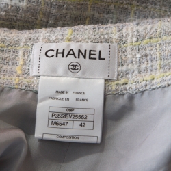 Pre Owned Chanel Pastel Green Lesage Tweed Pencil Skirt L 
