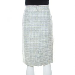 Pre Owned Chanel Pastel Green Lesage Tweed Pencil Skirt L 