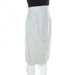 Pre Owned Chanel Pastel Green Lesage Tweed Pencil Skirt L 