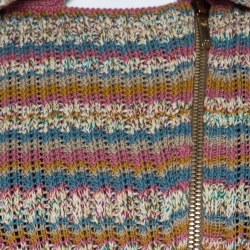 Pre Owned Chanel Multicolor Rib Knit Cotton Zip Front Jacket M