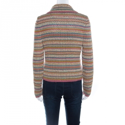 Pre Owned Chanel Multicolor Rib Knit Cotton Zip Front Jacket M