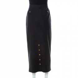 Pre Owned Chanel Vintage Charcoal Grey Wool Maxi Skirt L