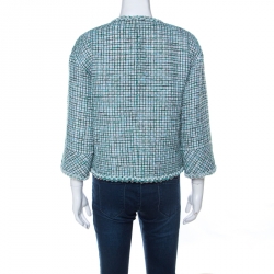 Chanel Green & Iridescent Tweed Inner Lambskin Front Tie Waistcoat Jacket M