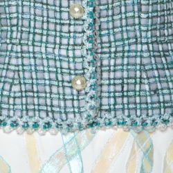 Chanel Green & White Tweed and Lambskin Iridescent Detail Dress M