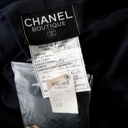 Pre Owned Chanel Boutique Vintage Navy Blue Boucle Wool Skirt Suit L 