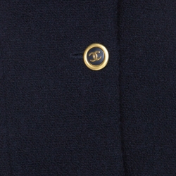 Pre Owned Chanel Boutique Vintage Navy Blue Boucle Wool Skirt Suit L 