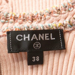 Pre Owned Chanel Pink Ribbed Knit Coco Cuba Short Sleeve Top M