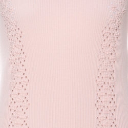 Pre Owned Chanel Pink Ribbed Knit Coco Cuba Short Sleeve Top M