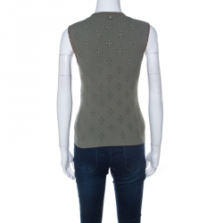 Chanel Olive Green Ribbed Knit Coco Cuba Sleeveless Top M