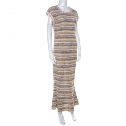 Chanel Multicolor Striped Knit Flared Maxi Dress M 