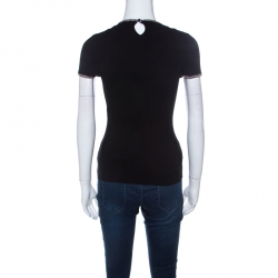 Chanel Black Ribbed Knit Coco Cuba Short Sleeve Top M 