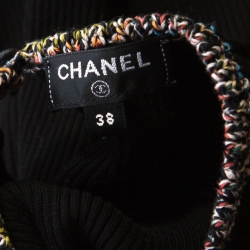 Chanel Black Ribbed Knit Coco Cuba Short Sleeve Top M 