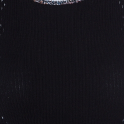Chanel Black Ribbed Knit Coco Cuba Short Sleeve Top M 
