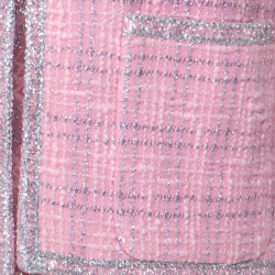 Pre Owned Chanel Pink Cotton Wool Tweed Lurex Detail Dress Suit M