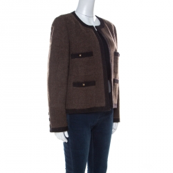 Pre Owned Chanel Boutique Vintage Brown Wool Tweed Jacket XL