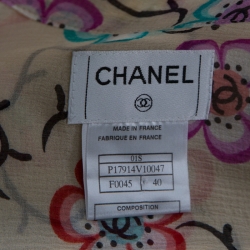 Chanel Cream Silk Chiffon Floral Logo Printed Sheer Shirt M 