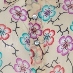 Chanel Cream Silk Chiffon Floral Logo Printed Sheer Shirt M 