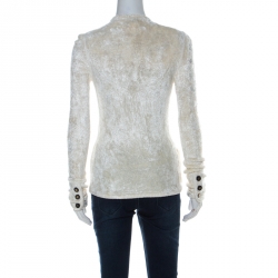 Chanel Off White Velvet Feel Button Detail Cardigan M