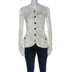 Chanel Off White Velvet Feel Button Detail Cardigan M