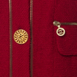 Pre Owned Chanel Red Wool Zipper Detail Vintage Blazer M
