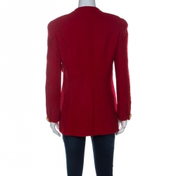 Pre Owned Chanel Red Wool Zipper Detail Vintage Blazer M
