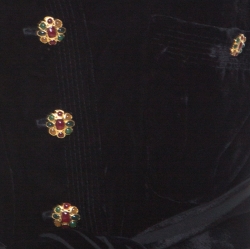 Chanel Black Velvet Stone Button Embellished Short Sleeve Belted Vintage Top M  