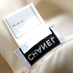 Pre Owned Chanel  Off White Silk Wide Bertha Collar Long Sleeve Top M