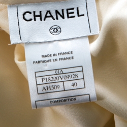 Pre Owned Chanel  Off White Silk Wide Bertha Collar Long Sleeve Top M