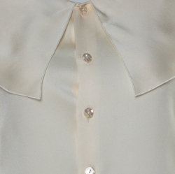 Pre Owned Chanel  Off White Silk Wide Bertha Collar Long Sleeve Top M