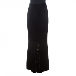 Pre Owned Chanel Black Velvet Stone Button Detail Vintage Maxi Skirt M