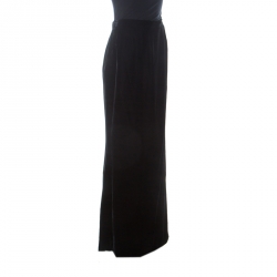 Pre Owned Chanel Black Velvet Stone Button Detail Vintage Maxi Skirt M