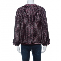 Pre Owned Chanel Black & Pink Tweed Neck Chain Detail Jacket L