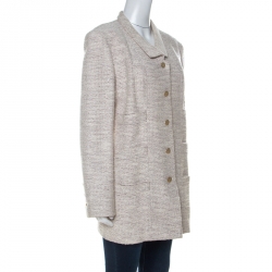 Chanel Beige Tweed Button Front Jacket  L