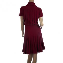 Pre Owned Chanel Oxblood Pleated Tweed Dress S