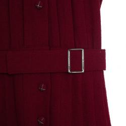 Pre Owned Chanel Oxblood Pleated Tweed Dress S