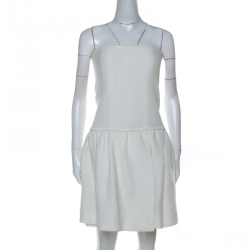 Chanel White Crochet Knit Cotton Blend Strapless Short Dress M