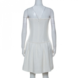 Chanel White Crochet Knit Cotton Blend Strapless Short Dress M