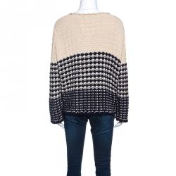 Pre Owned Chanel Navy Blue And Beige Knit Cardigan XL