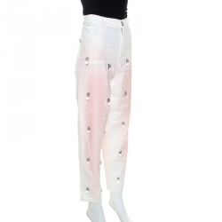 Pre Owned Chanel White Dye Effect Denim Embellished Detail Jeans M