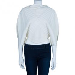 Pre Owned Chanel White Circular Knit Top S