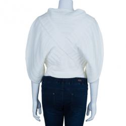 Pre Owned Chanel White Circular Knit Top S