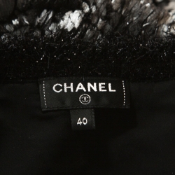 Chanel Silver and Black Lurex Trimmed Faux Fur Jacket M