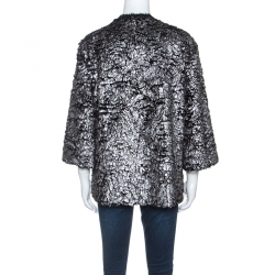 Chanel Silver and Black Lurex Trimmed Faux Fur Jacket M