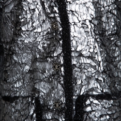Chanel Silver and Black Lurex Trimmed Faux Fur Jacket M