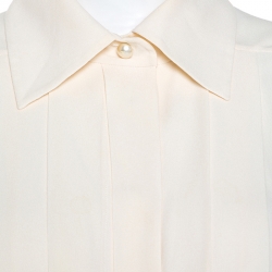 Pre Owned Chanel Cream Silk Button Front Sleeveless Shirt M