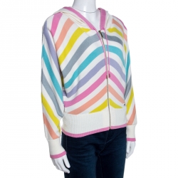Pre Owned Chanel Multicolor Striped Cashmere Knit Hooded Sweatshirt S