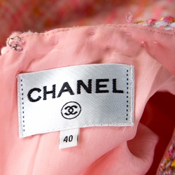 Chanel Pink Tweed Sequin Detail Long Sleeve Dress M