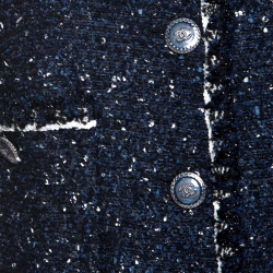 Pre Owned Chanel Navy Blue Textured Short Sleeve Jacket M