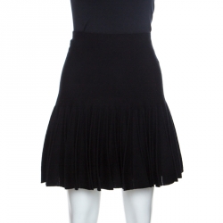 Chanel Black Wool Knit Pleated Mini Skirt M